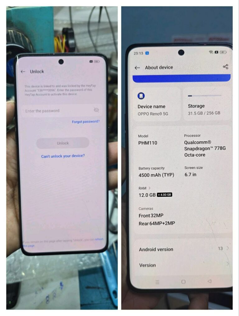 OPPO RENO 9 5G PHM110 ANDROID 13 ID REMOVE